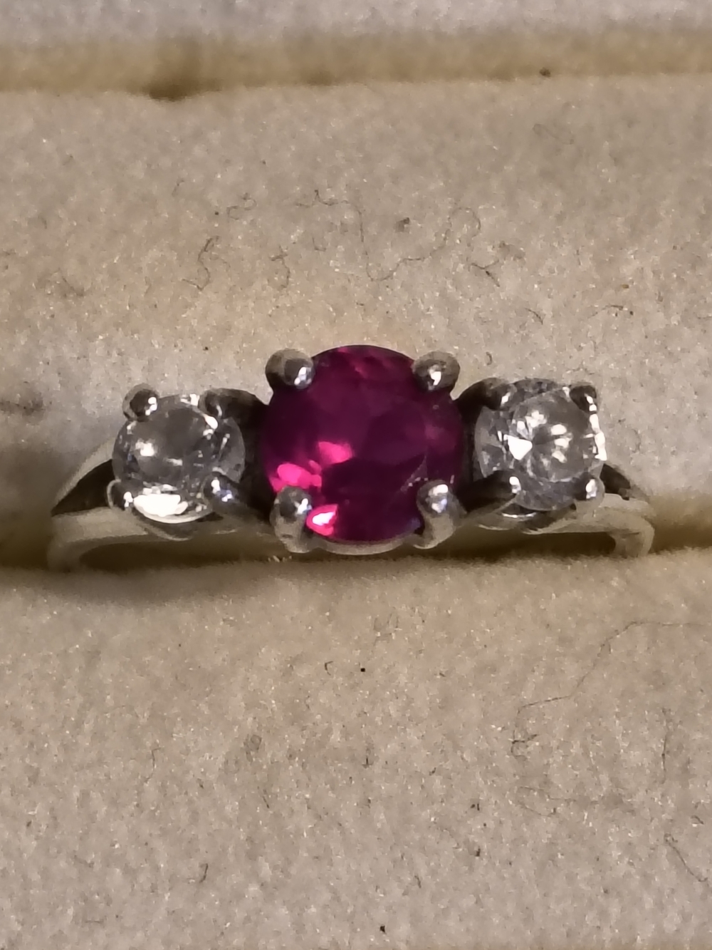 Classic Three-Stone Pink Sapphire and Cz Ring Size  7 Stamped